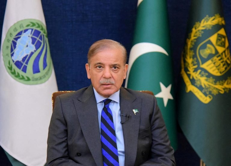 FILE PHOTO: Pakistan's Prime Minister Shehbaz Sharif addresses Shanghai Cooperation Summit  SCO Summit, hosted virtually by India, in Islamabad